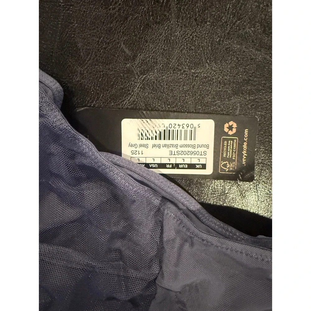NWT Scantilly Curvy Kate Bound Blossom Steel Grey Bra 34H/Brazilian Brief L Set